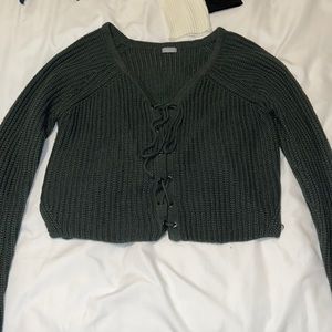 Green lace up sweater